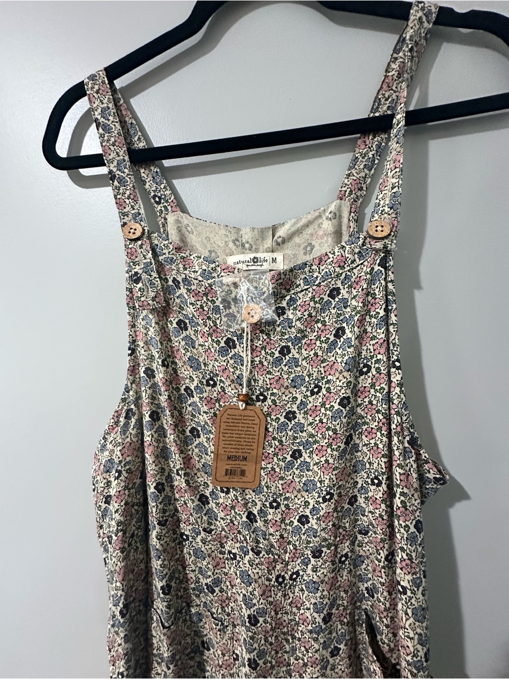 NATURAL LIFE Cream Floral Cotton Jumpsuit with Pink & Blue Flowers